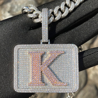Your Initial or Name on Rectangle Diamond Iced Out Personalized Custom Necklace Pendant