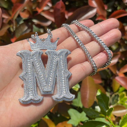 Special Crown Edition Iced Out Initial Custom Name Necklace Pendant
