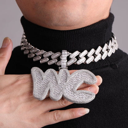 Big Baguette Iced Out Personalized Custom Name Necklace Pendant