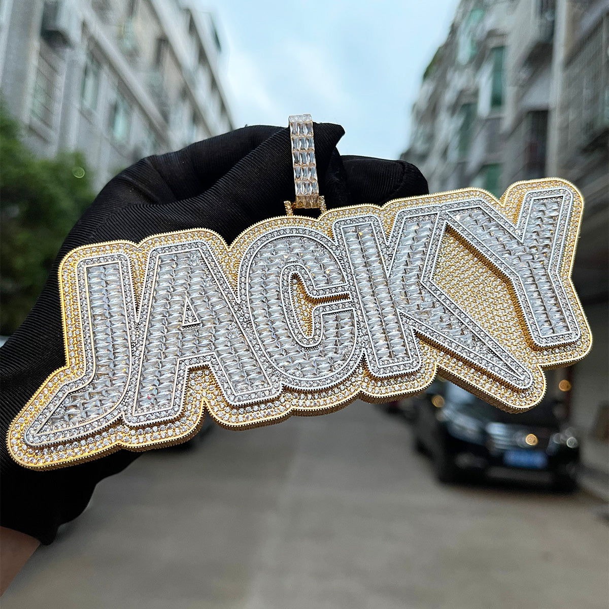Duo Color Two Layers Iced Out Personalized Custom Name Necklace Pendant
