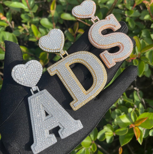Heart Bail Luxury Drip Font Iced Out Initial Custom Name Necklace Pendant