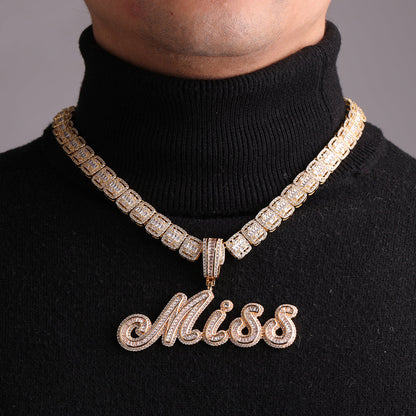 Signature Script Style Iced Out Personalized Custom Name Necklace Pendant