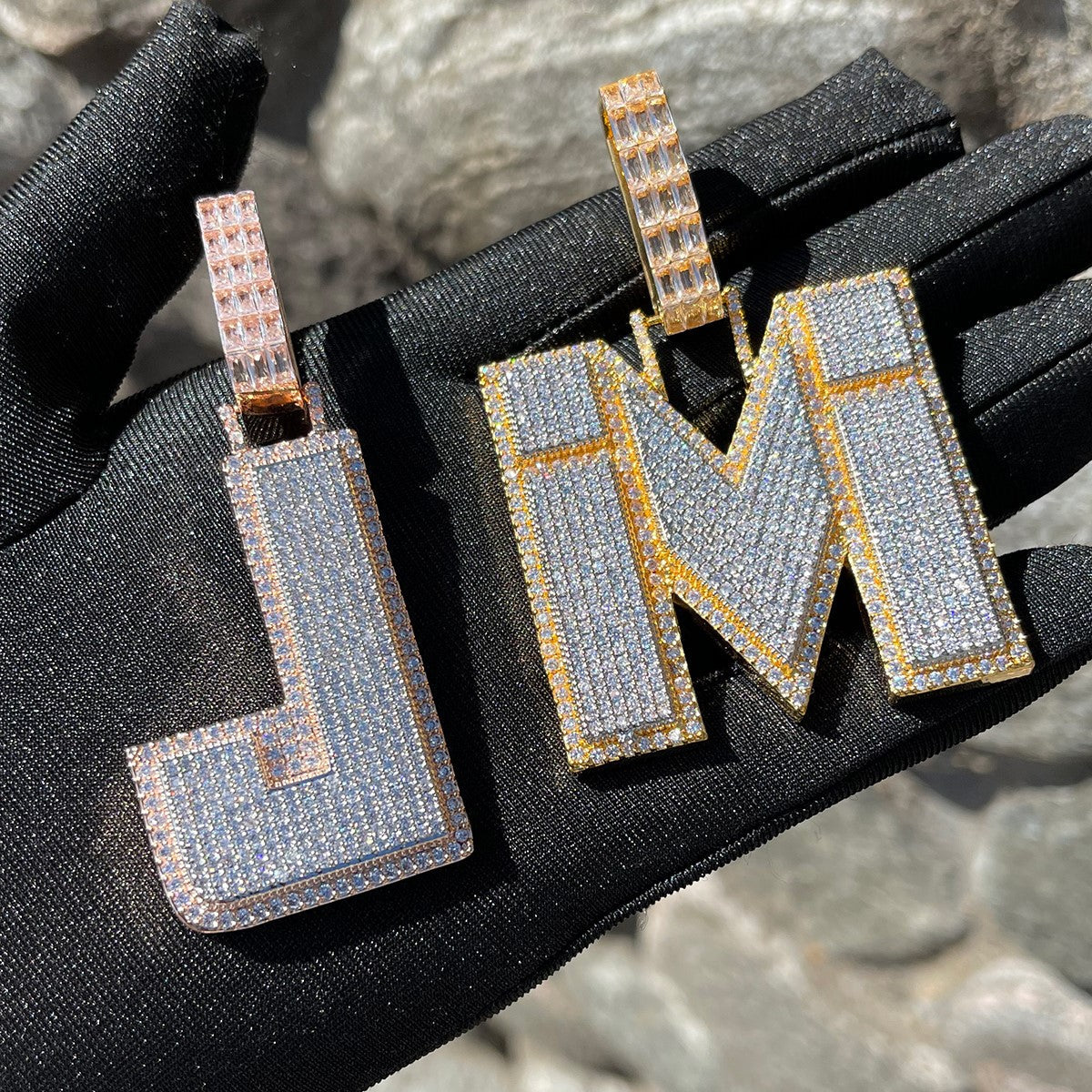 Two Tone Luxury Iced Out Initial Custom Name Necklace Pendant