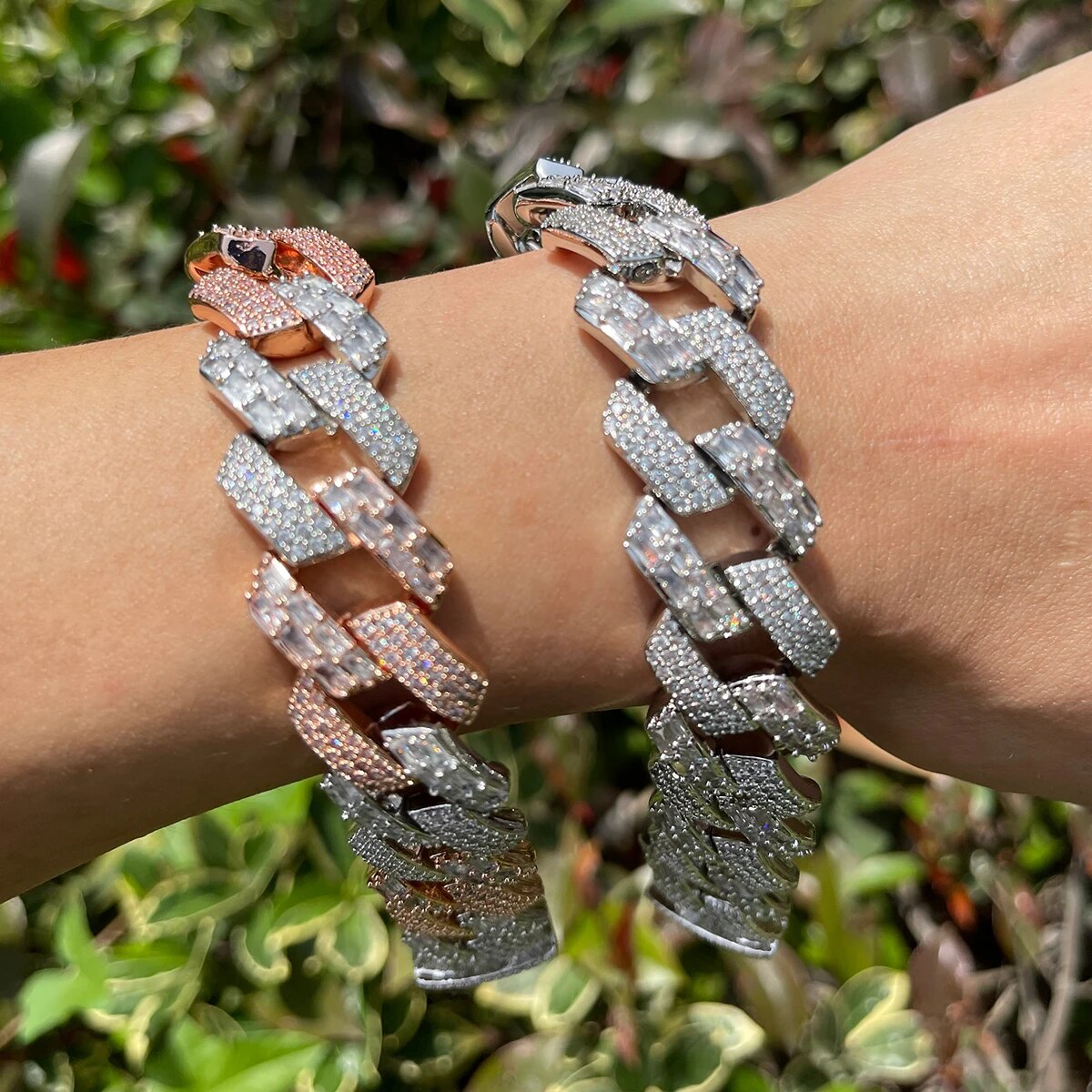 13MM Duo Stones Baguette Clasp Iced Out Diamond Bracelet