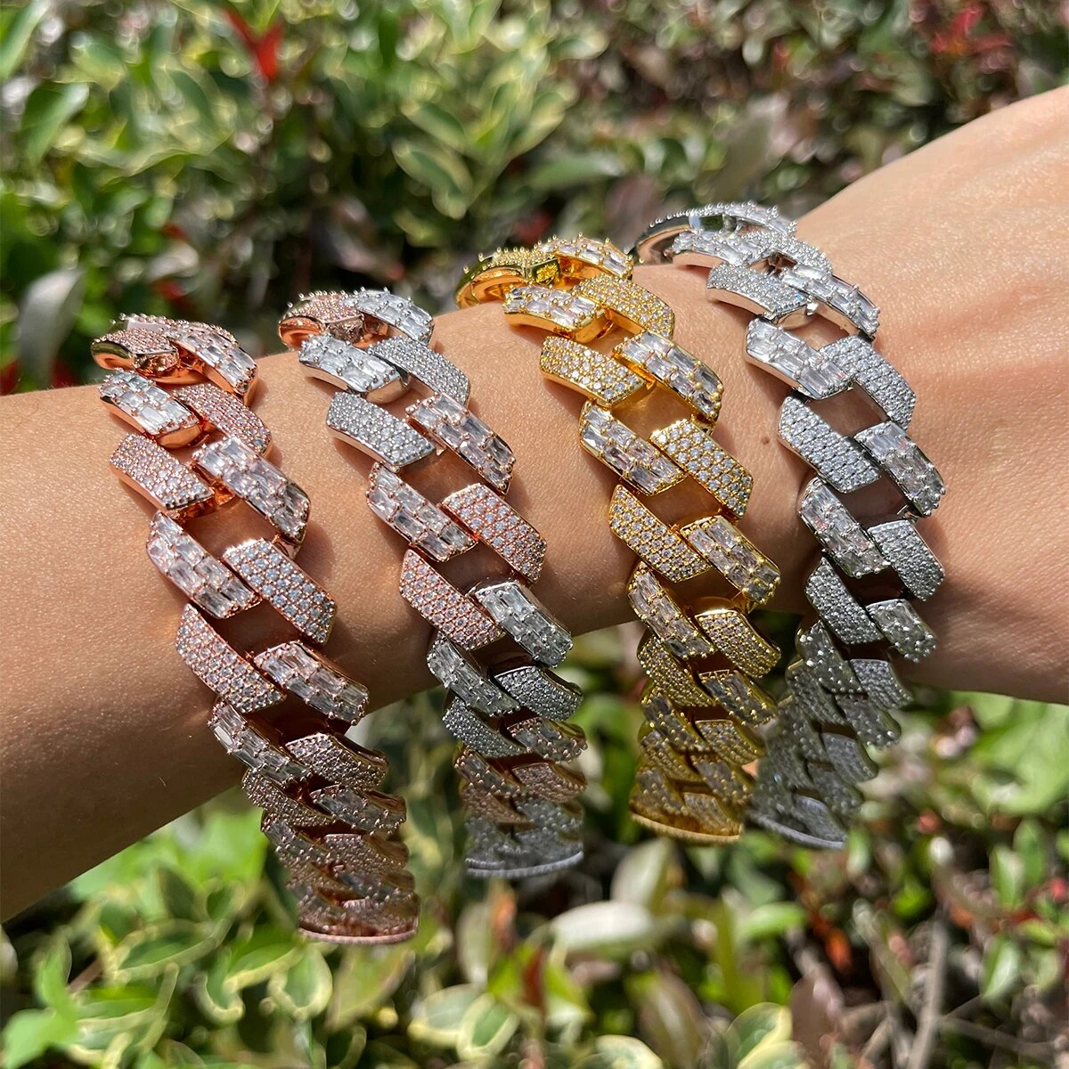 13MM Duo Stones Baguette Clasp Iced Out Diamond Bracelet