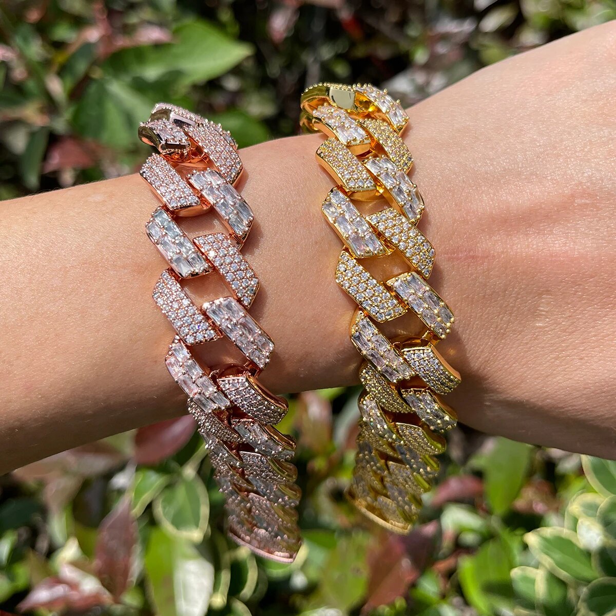 13MM Duo Stones Baguette Clasp Iced Out Diamond Bracelet