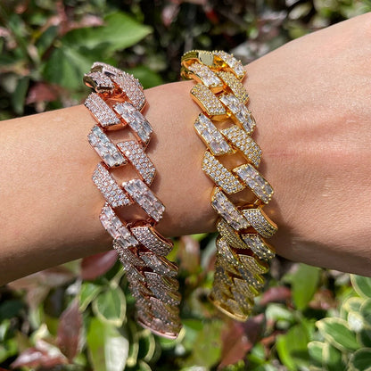 13MM Duo Stones Baguette Clasp Iced Out Diamond Bracelet