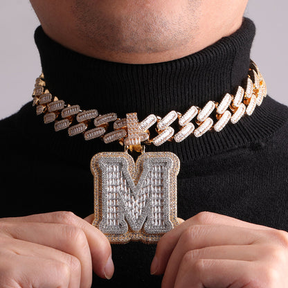 Iced and Diamond Two Layers Iced Out Initial Custom Name Necklace Pendant