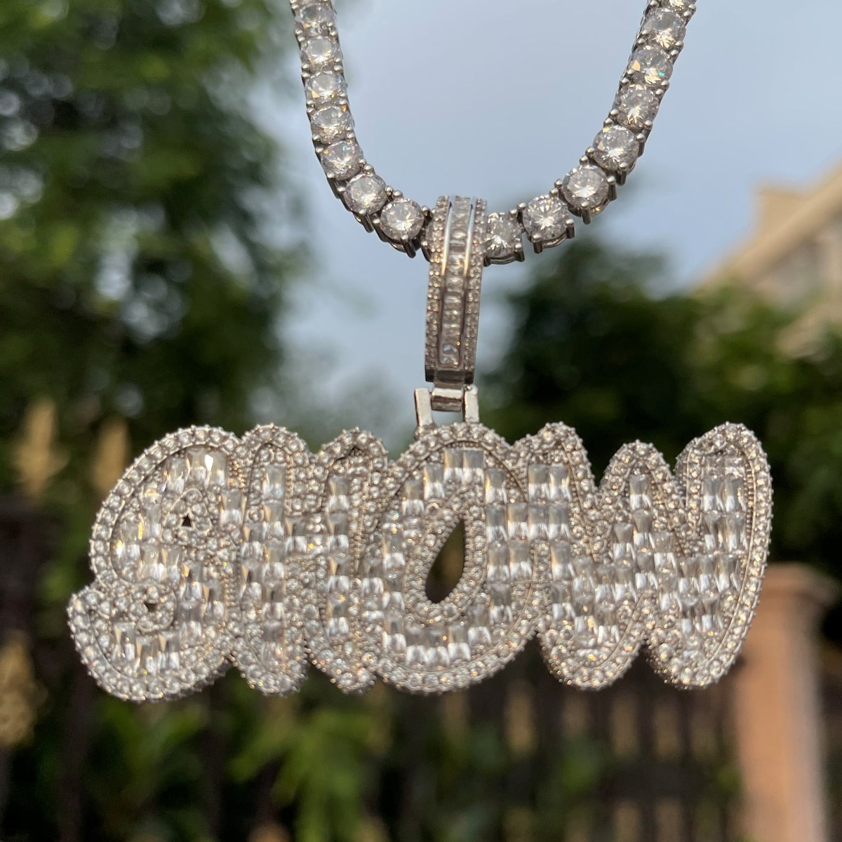 Baguette Shine Iced Out Personalized Custom Name Necklace Pendant