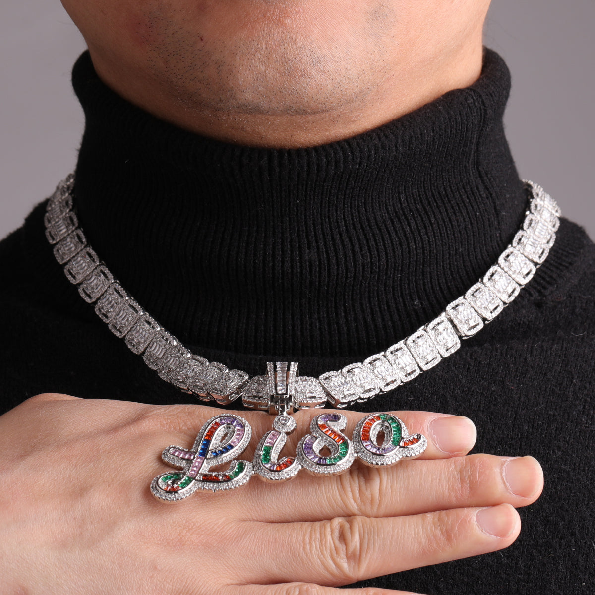 Signature Script Style Iced Out Personalized Custom Name Necklace Pendant