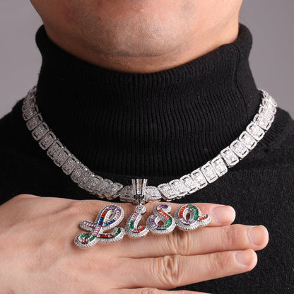 Signature Script Style Iced Out Personalized Custom Name Necklace Pendant
