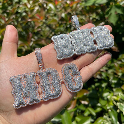 Top Over Layer Medium Sized Iced Out Personalized Custom Name Necklace Pendant