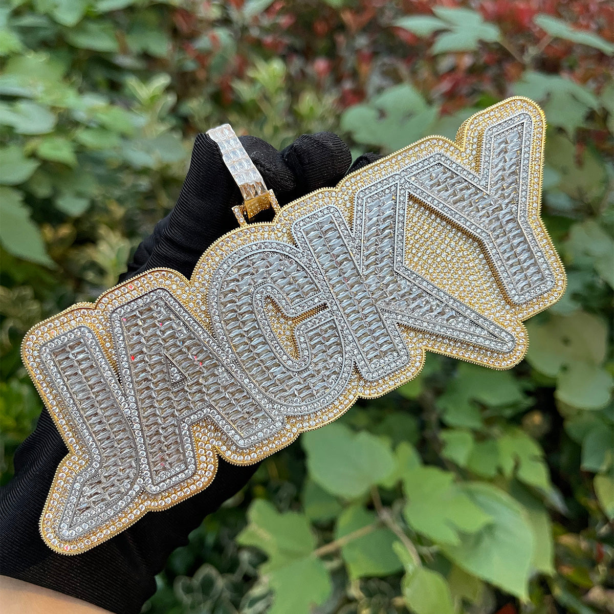 Duo Color Two Layers Iced Out Personalized Custom Name Necklace Pendant