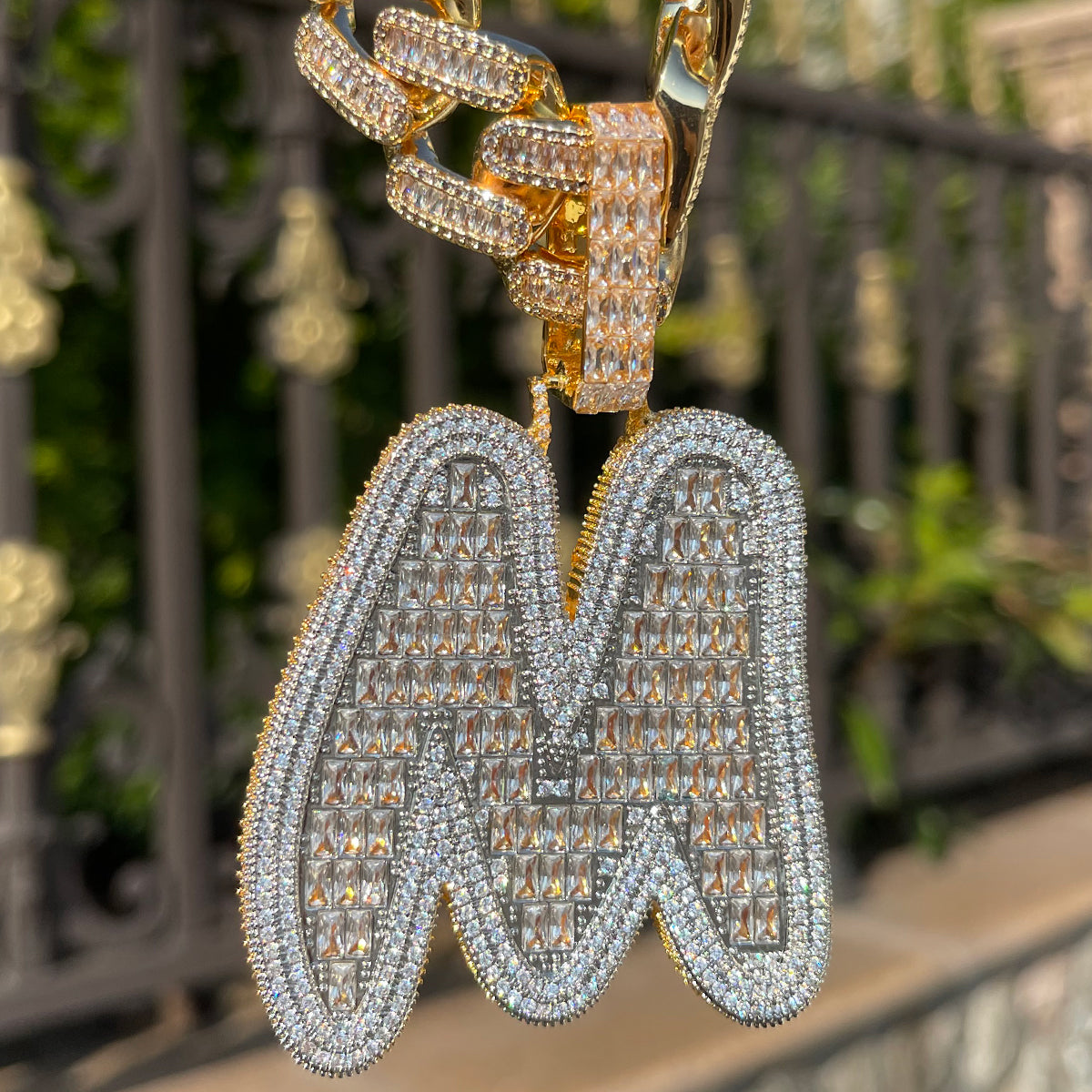 Baguette and Diamond Iced Out Initial Custom Name Necklace Pendant