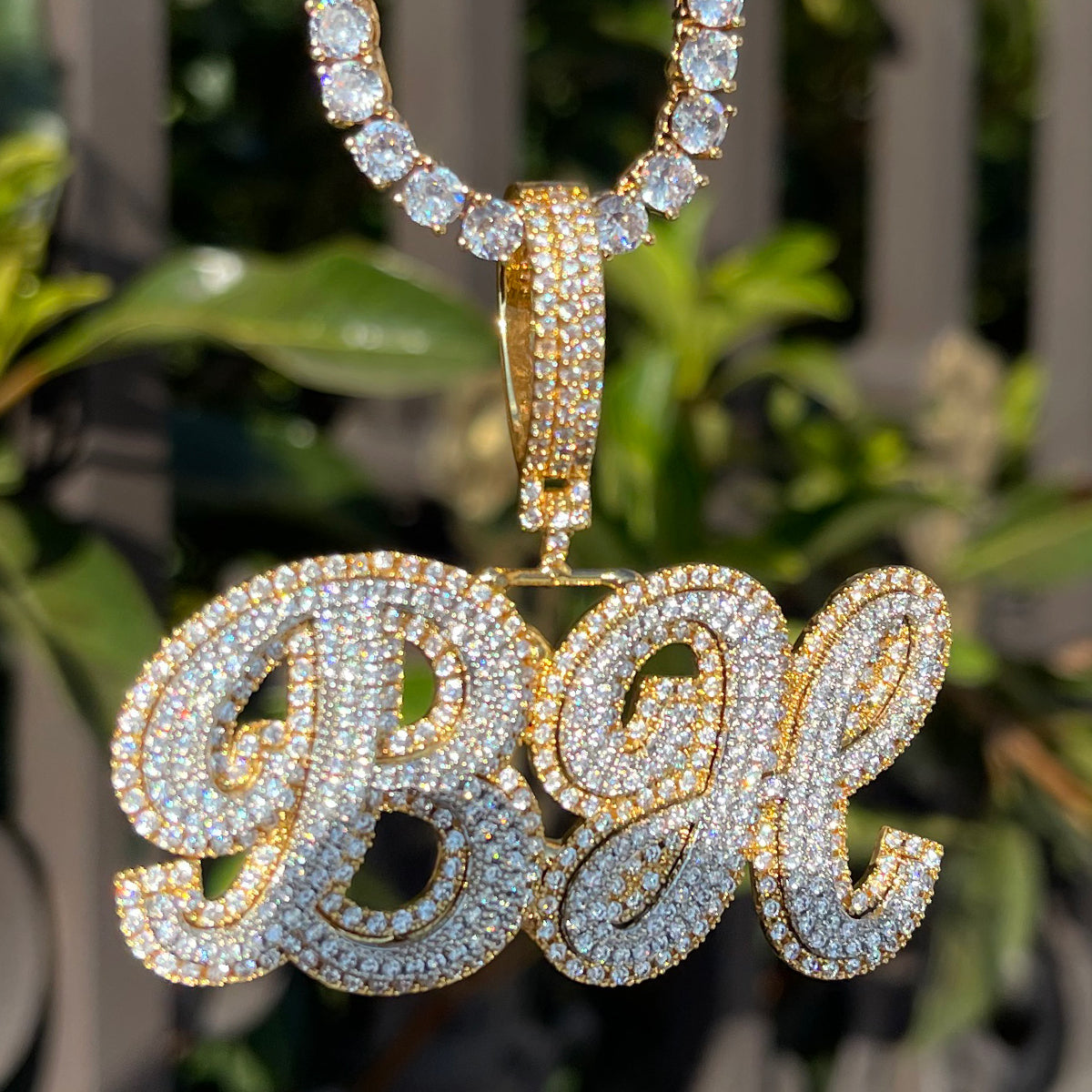 Royal Script Letters Iced Out Personalized Custom Name Necklace Pendant