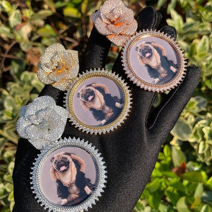 Rose Flower Bail Round Tennis Custom Photo Picture Pendant Necklace