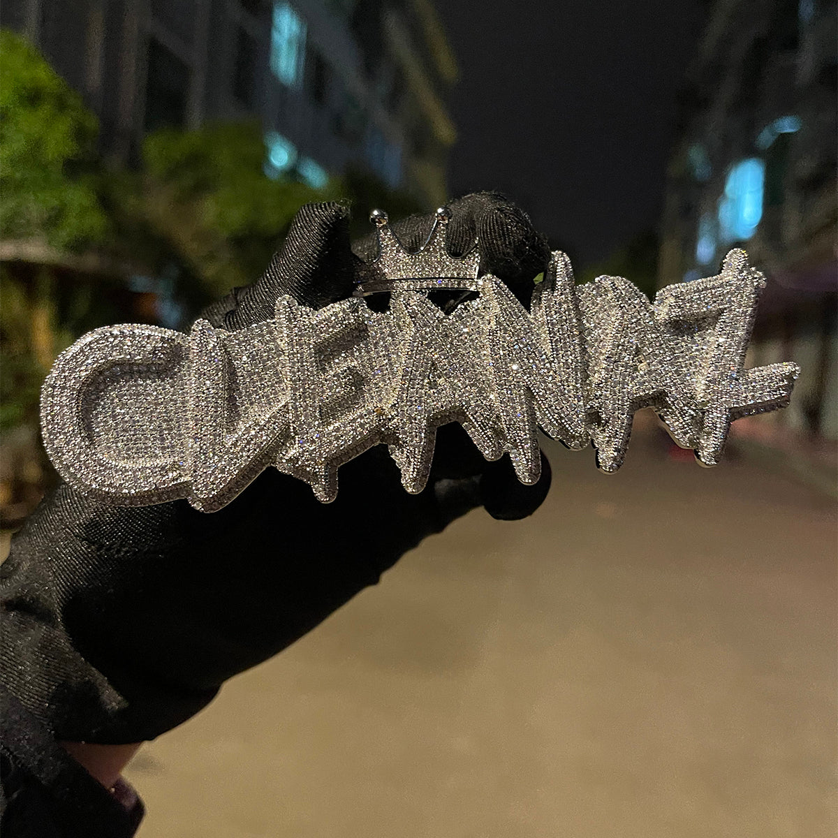 White Gold Edition Crown Bail Rapper Iced Out Personalized Custom Name Necklace Pendant