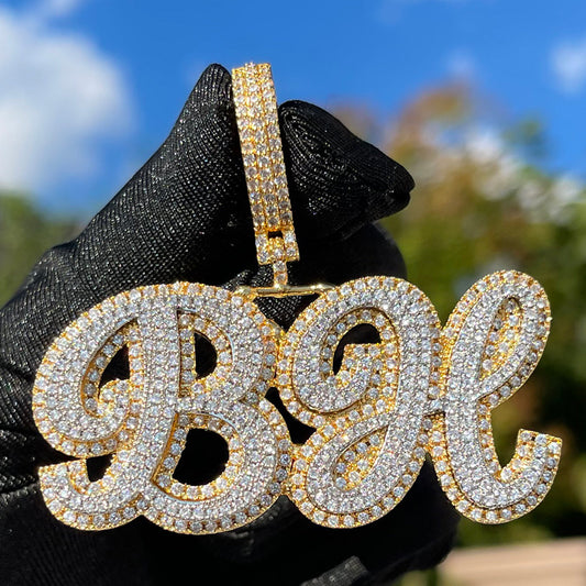 Royal Script Letters Iced Out Personalized Custom Name Necklace Pendant