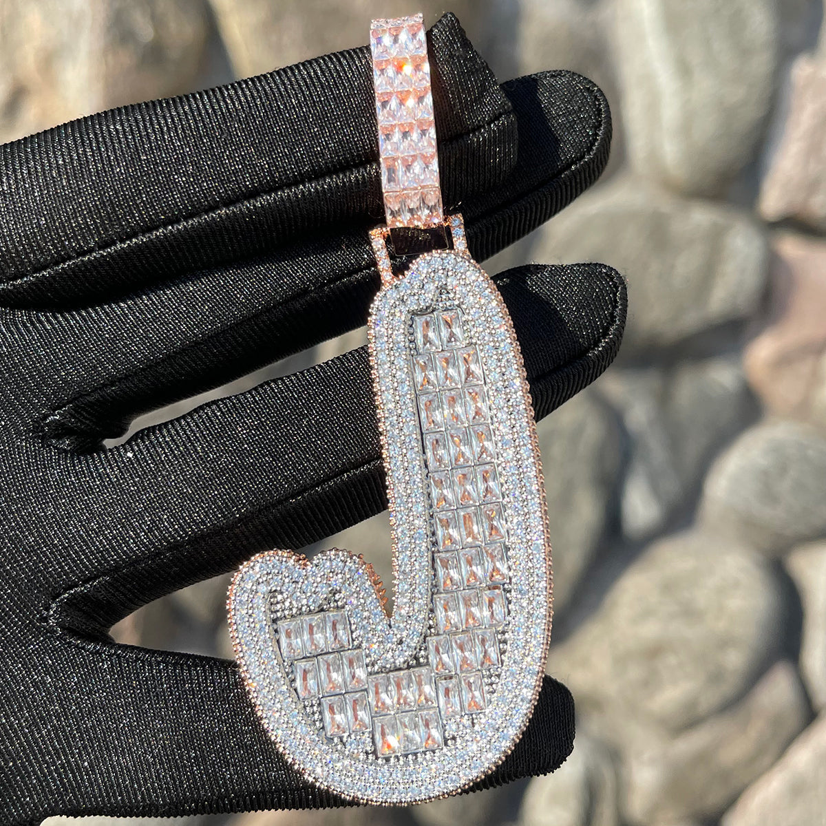 Baguette and Diamond Iced Out Initial Custom Name Necklace Pendant