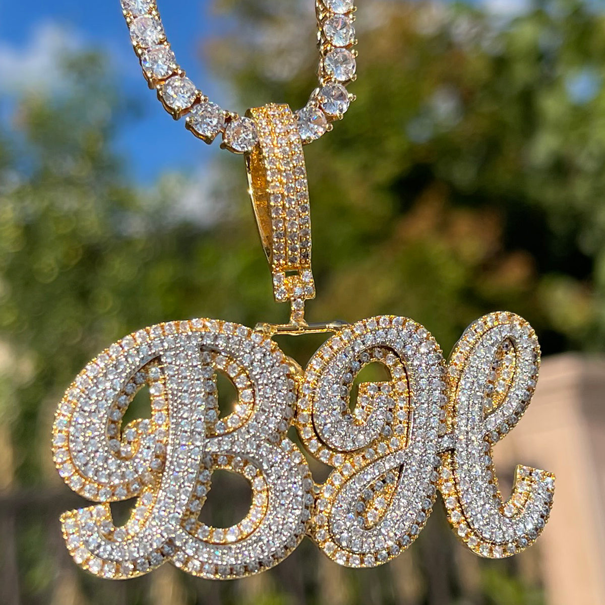 Royal Script Letters Iced Out Personalized Custom Name Necklace Pendant