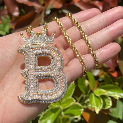 Special Crown Edition Iced Out Initial Custom Name Necklace Pendant