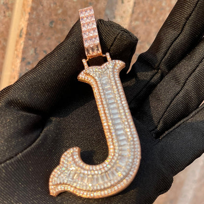 Sharp Cursive Iced Out Initial Custom Name Necklace Pendant
