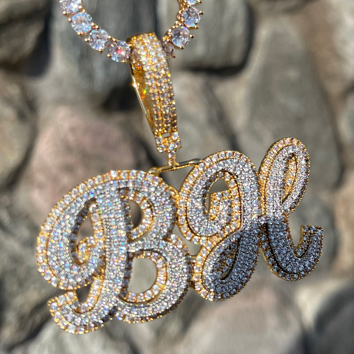 Royal Script Letters Iced Out Personalized Custom Name Necklace Pendant
