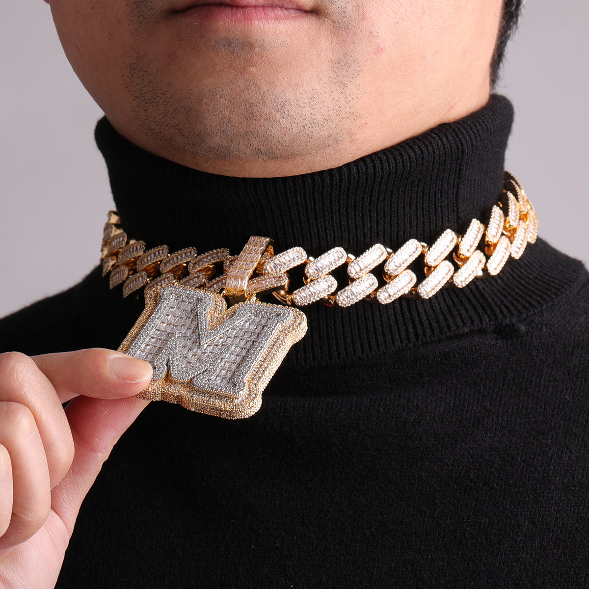 Iced and Diamond Two Layers Iced Out Initial Custom Name Necklace Pendant