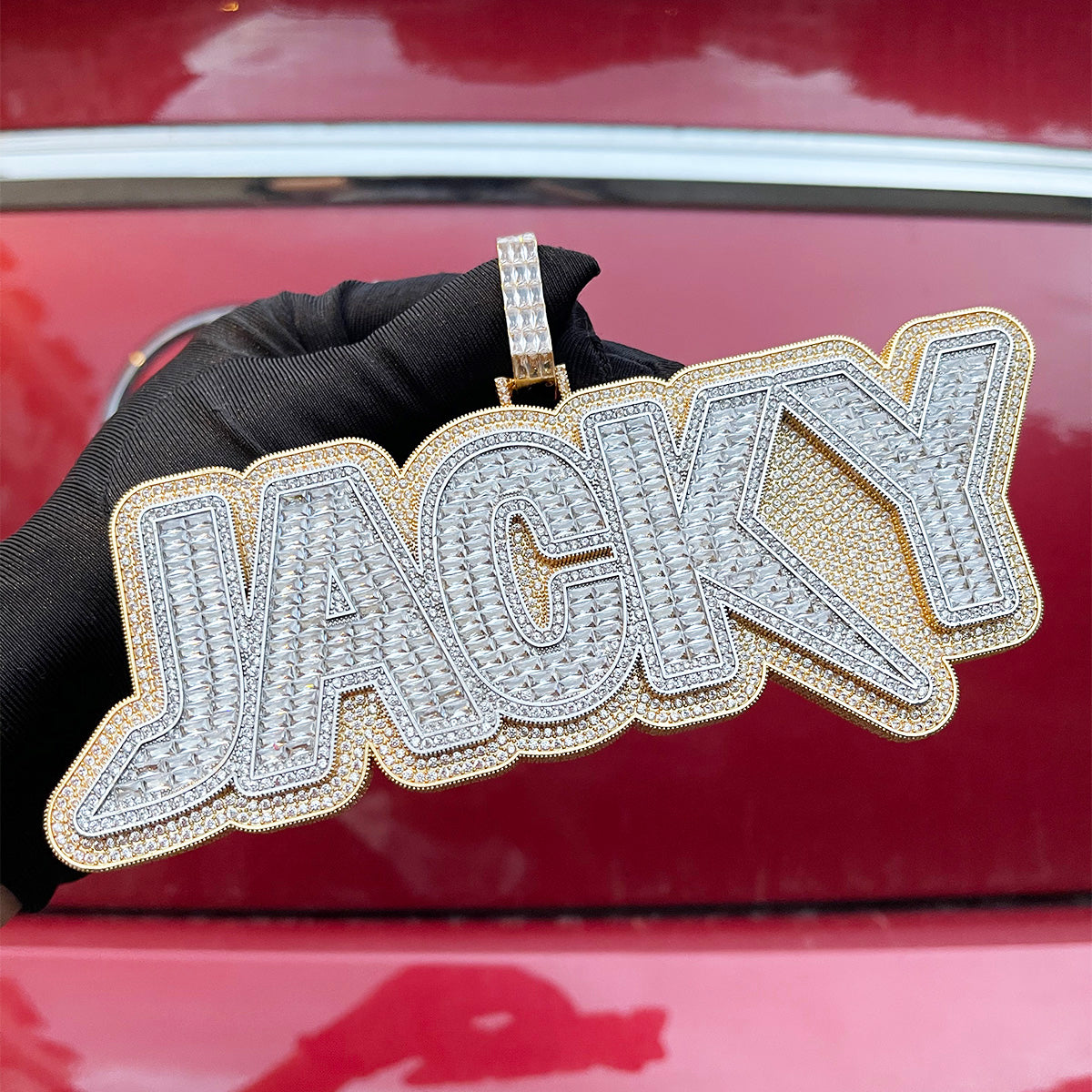 Duo Color Two Layers Iced Out Personalized Custom Name Necklace Pendant